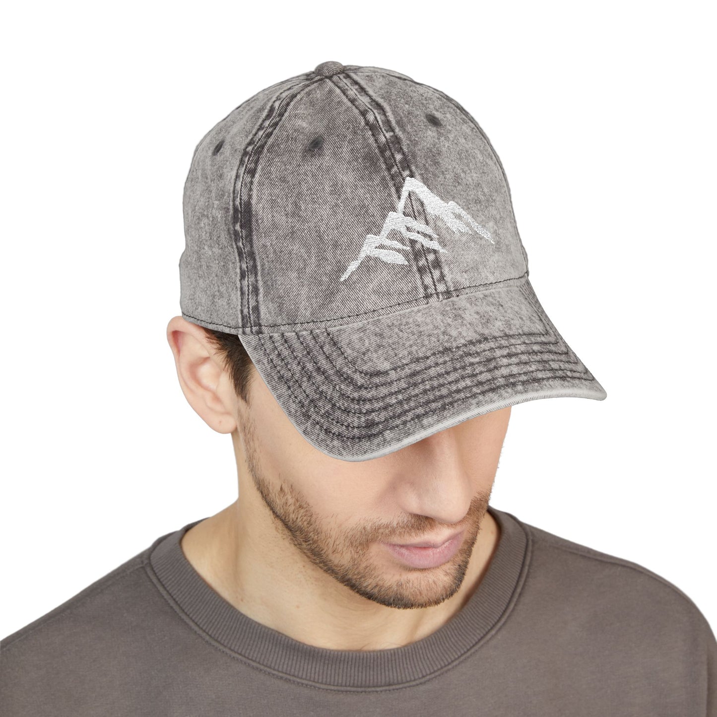 Vintage Embroidered Mountain Cap — Washed Red Dad Hat Hats Printify