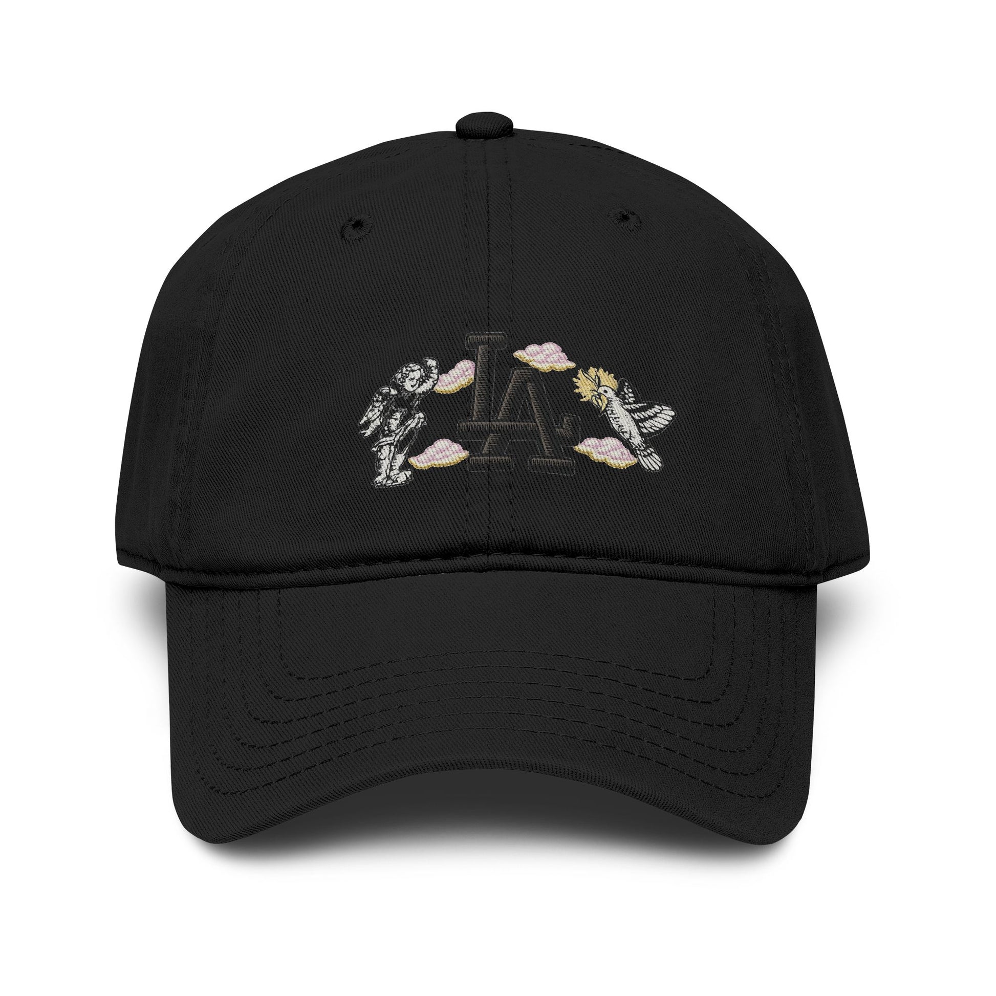 Washed Baseball Cap with LA Embroidered Astronauts Hats Printify One size Black