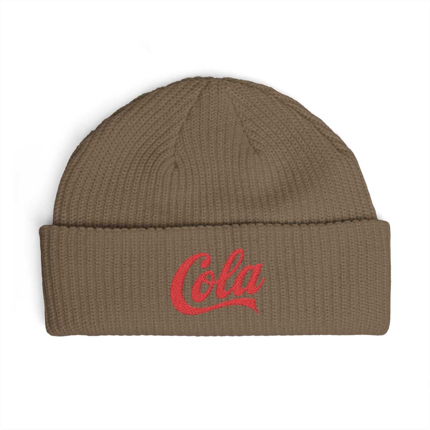 Cola Cuff Beanie — Retro Script Knit Hat Hats Printify One size Walnut