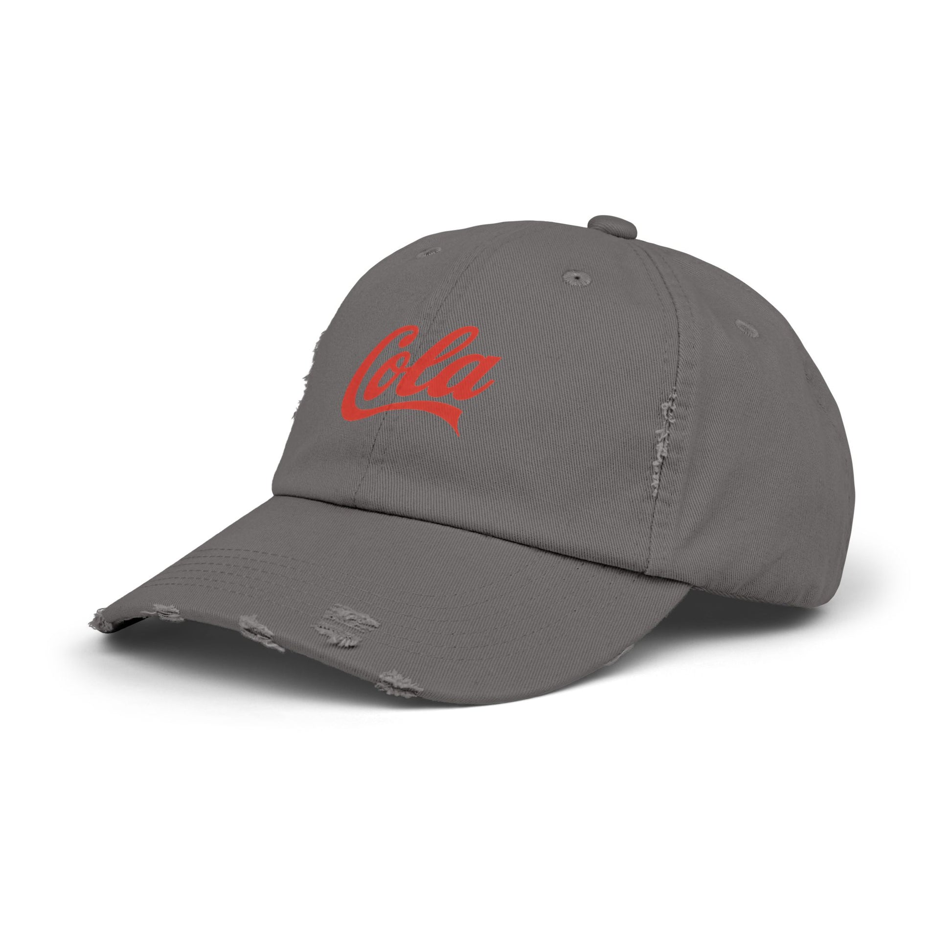 Distressed 'Cola' Vintage Baseball Cap – Retro Script Logo Hat Hats Printify