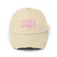 Chill Vibes Distressed Cap — Pink Text Casual Baseball Hat Hats Printify Stone One size