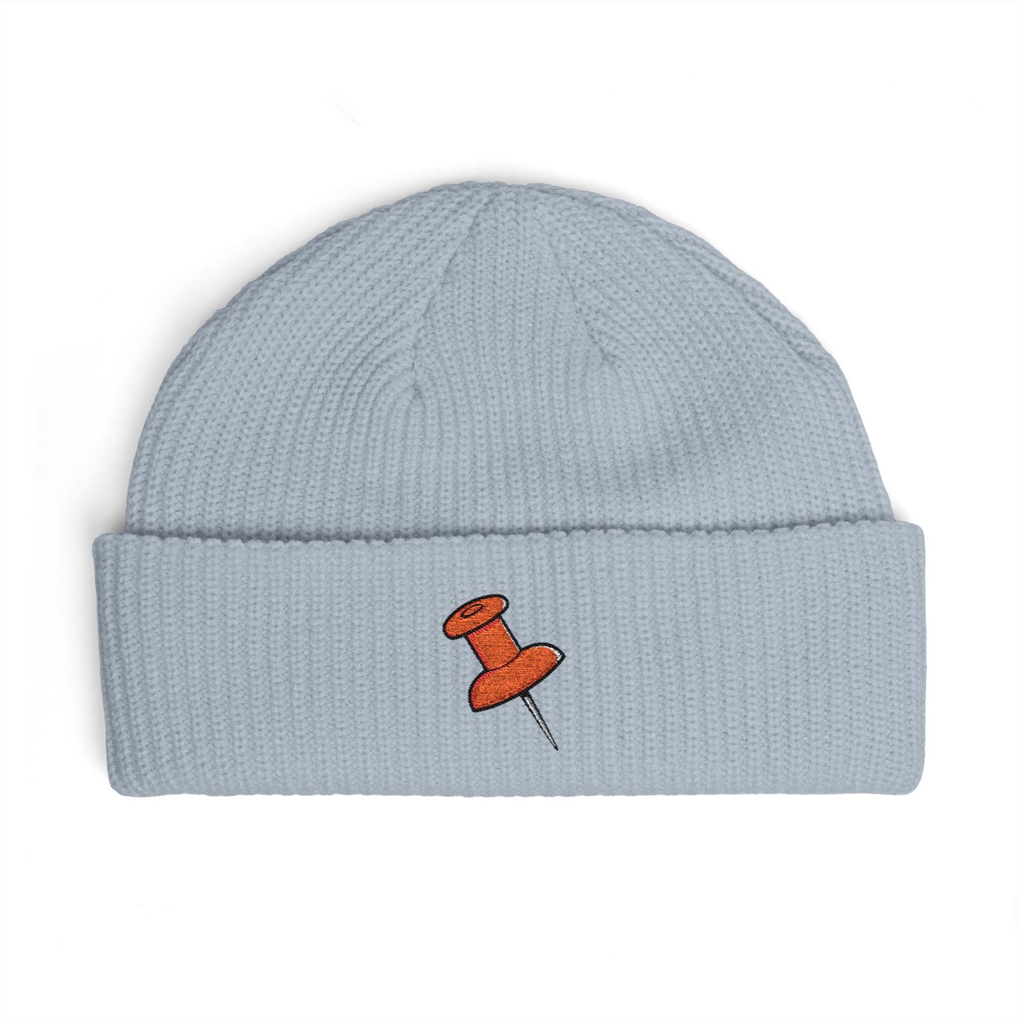 Cuff Beanie with Orange Pushpin Embroidery – Casual Streetwear Knit Hat Hats Printify One size Powder