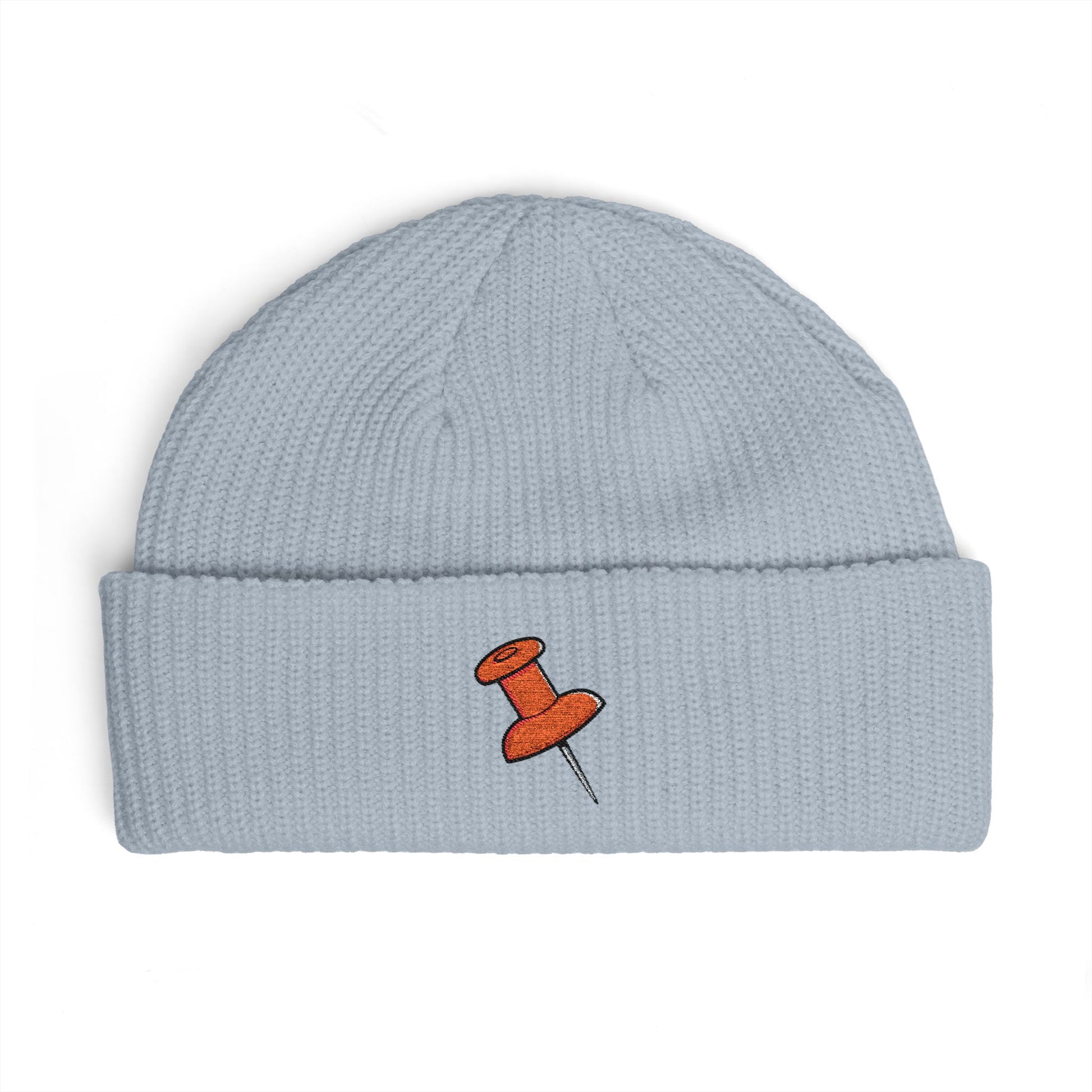 Cuff Beanie with Orange Pushpin Embroidery – Casual Streetwear Knit Hat Hats Printify One size Powder