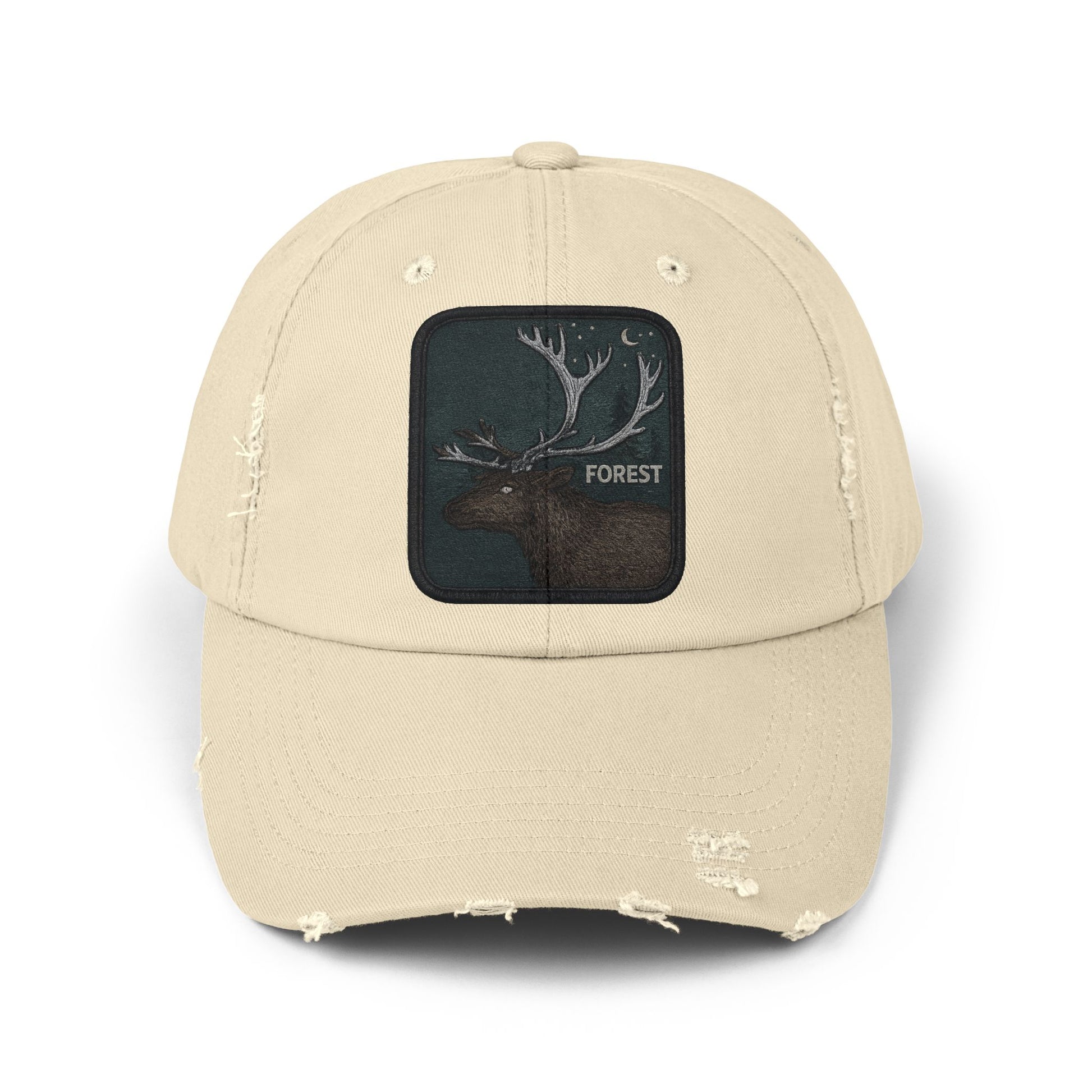 Distressed Forest Moose Cap Hats Printify Stone One size