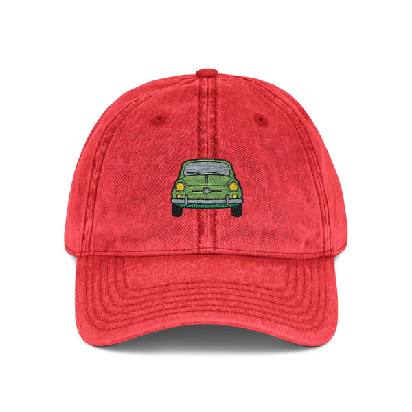 Embroidered Vintage Car Cap — Distressed Retro Baseball Hat Hats Printify One size Red