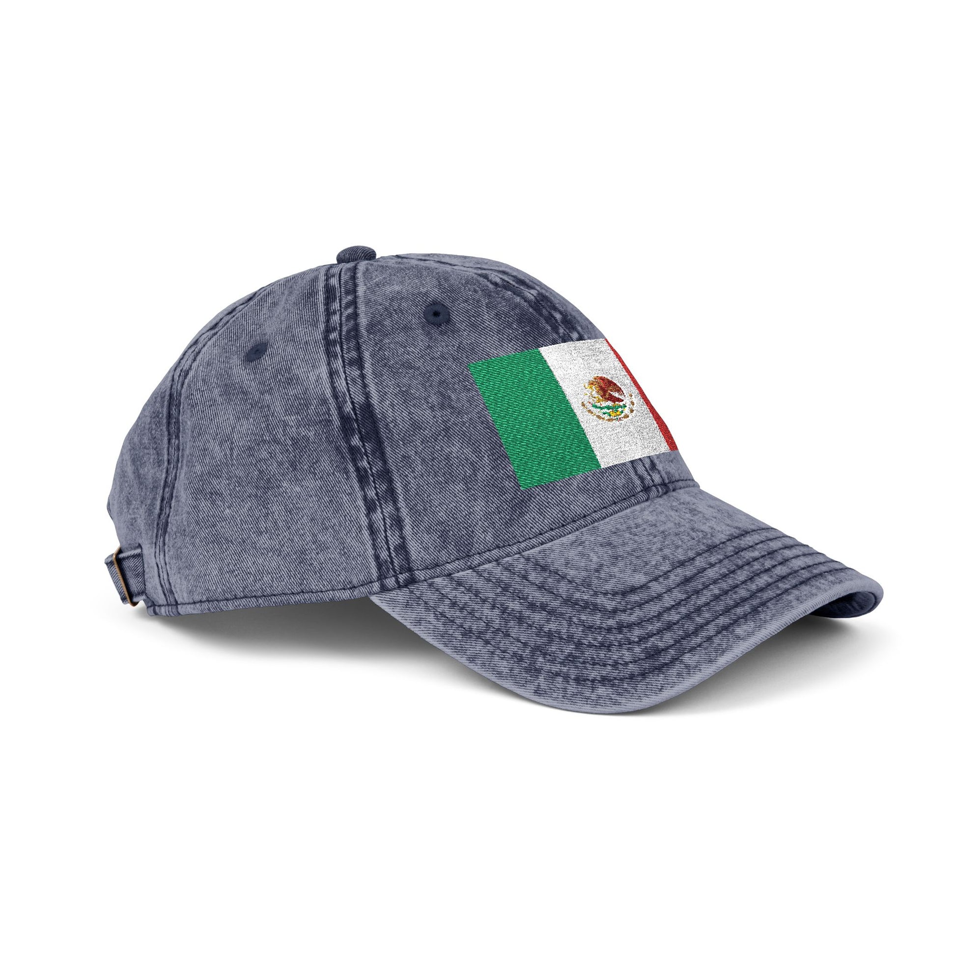 Vintage Mexican Flag Embroidered Cap — Distressed Gray Baseball Hat Hats Printify