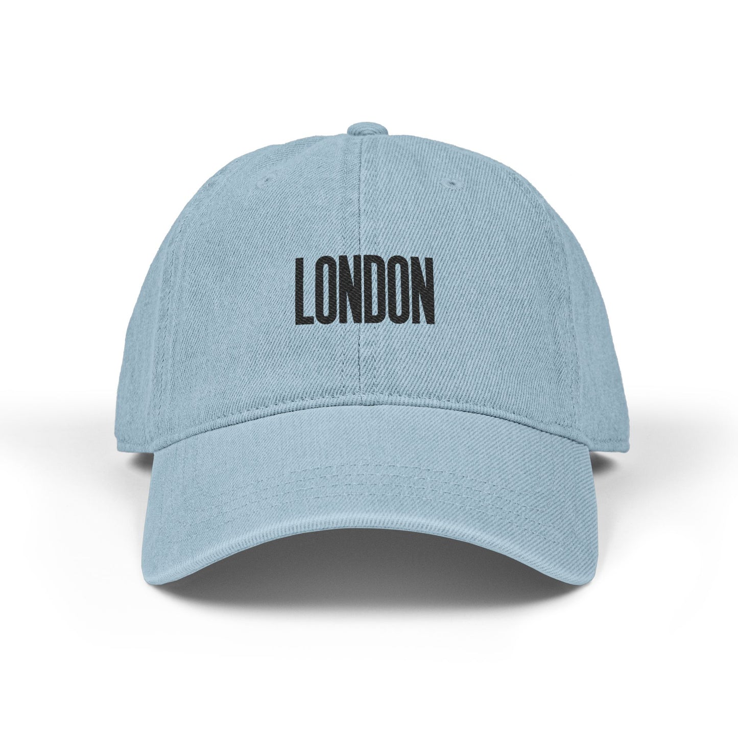 Embroidered 'LONDON' Denim Baseball Cap — Light Blue Tourist Hat Hats Printify One size Light Blue