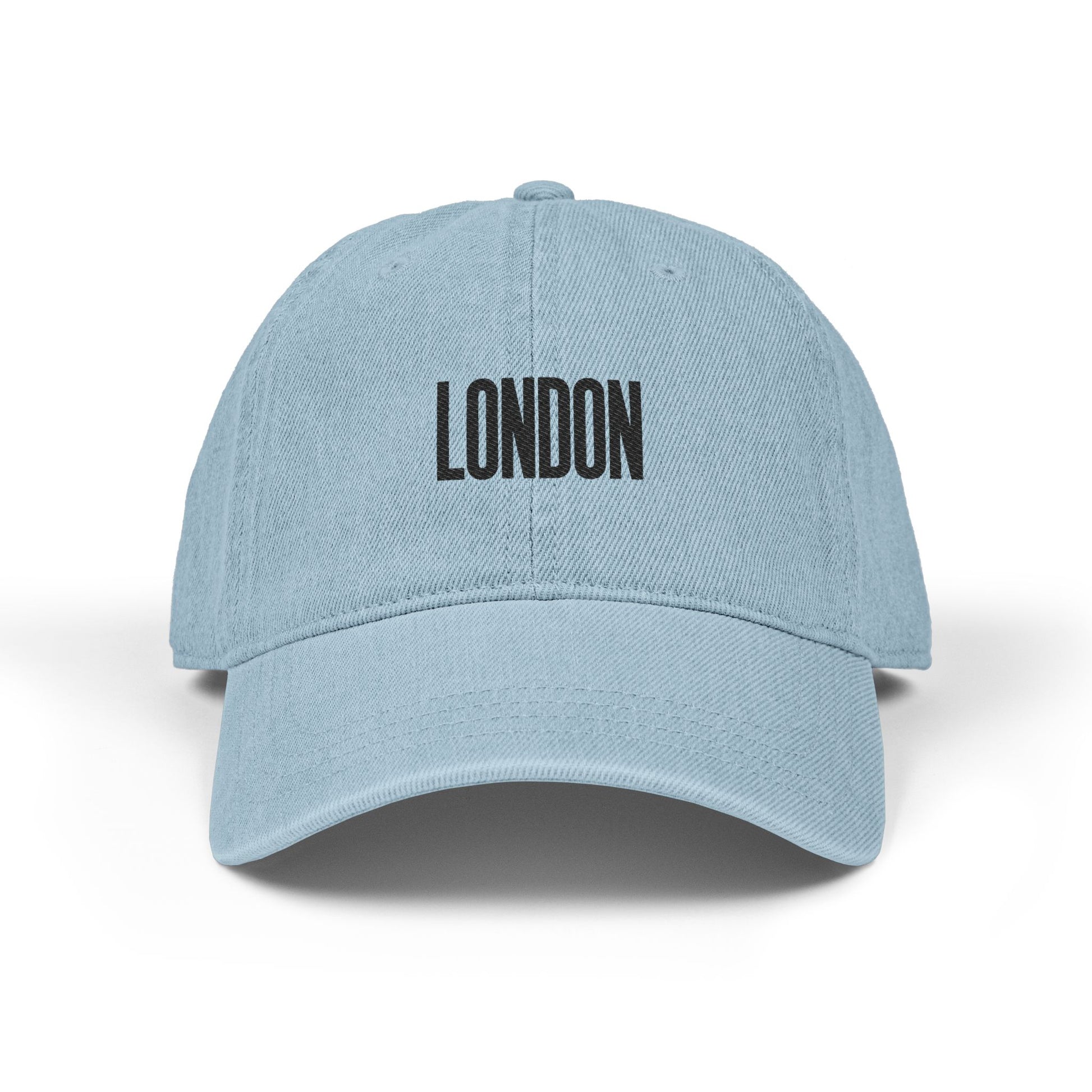 Embroidered 'LONDON' Denim Baseball Cap — Light Blue Tourist Hat Hats Printify One size Light Blue