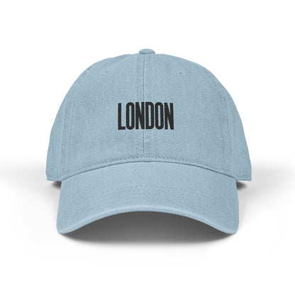 Embroidered 'LONDON' Denim Baseball Cap — Light Blue Tourist Hat Hats Printify One size Light Blue