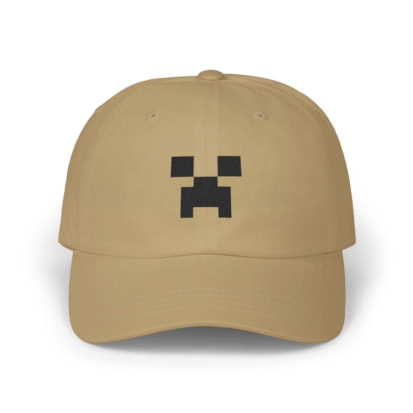 Pixel Creeper Face Cap | Classic Dad Cap, Gaming Dad Hat Hats Printify Khaki One size