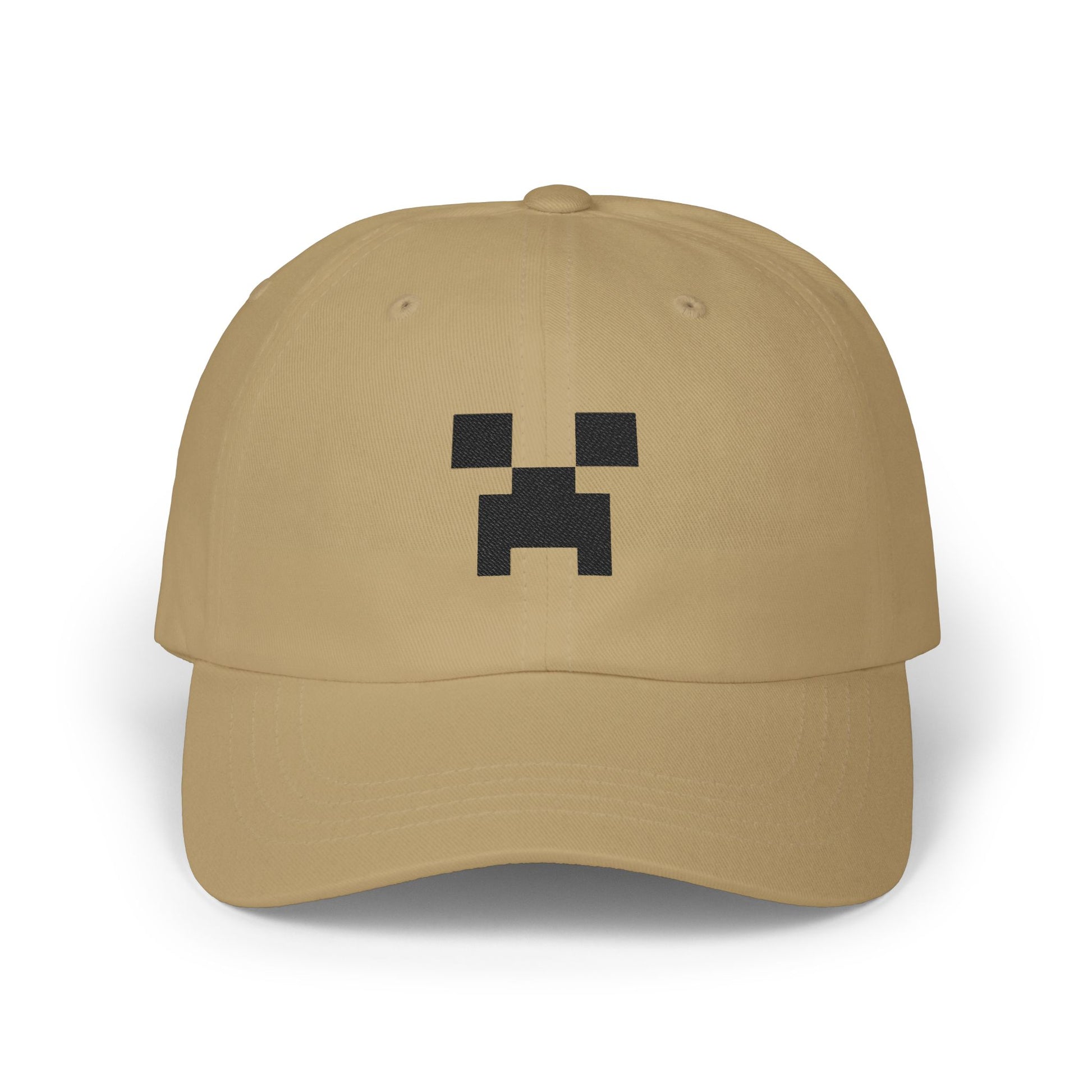Pixel Creeper Face Cap | Classic Dad Cap, Gaming Dad Hat Hats Printify Khaki One size