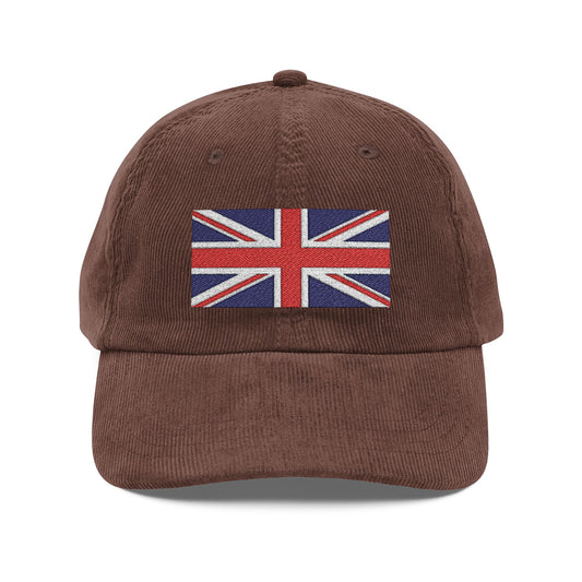Vintage Corduroy Cap — Embroidered Union Jack Dad Hat Hats Printify Dark Brown One size