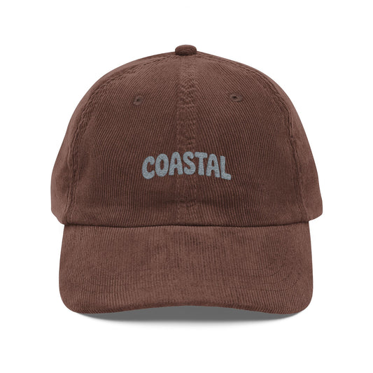 Coastal Embroidered Corduroy Cap — Vintage Rust Baseball Hat Hats Printify Dark Brown One size