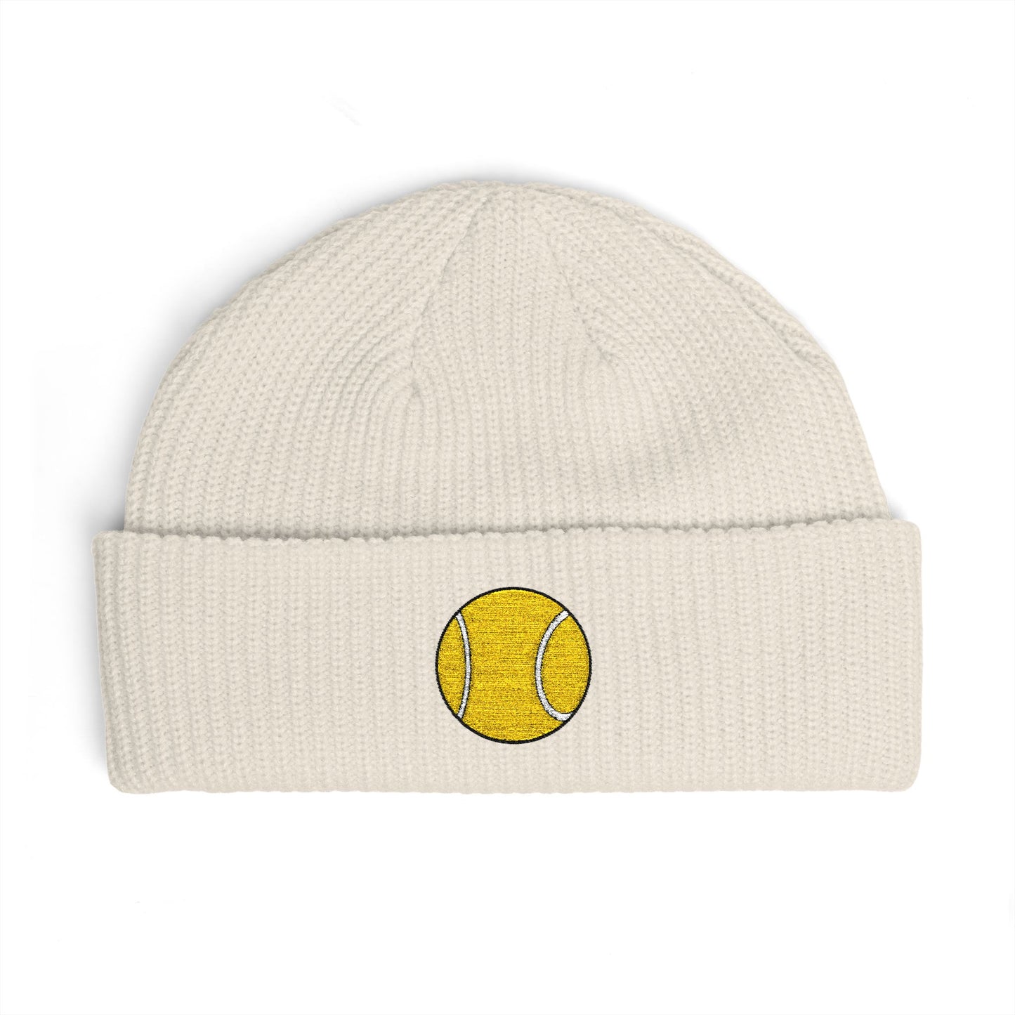 Sequin Tennis Ball Cuff Beanie - Sparkle Sports Knit Hat for Players & Fans Hats Printify One size Ecru