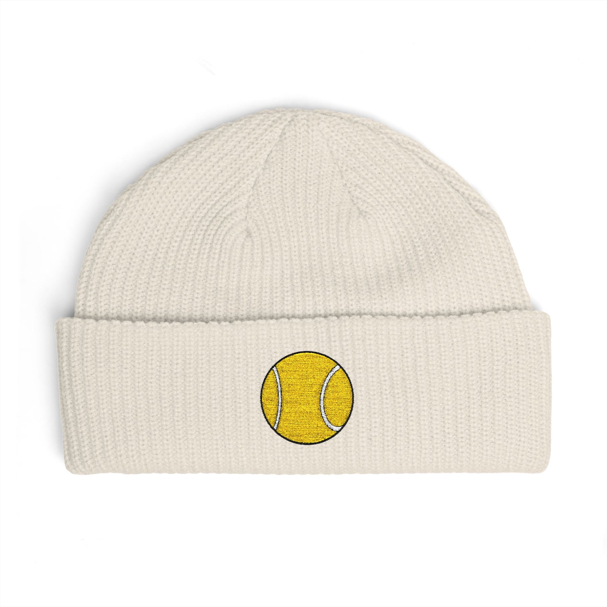 Sequin Tennis Ball Cuff Beanie - Sparkle Sports Knit Hat for Players & Fans Hats Printify One size Ecru