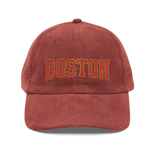 Vintage Corduroy Baseball Cap — Embroidered Retro Sunset Patch Hats Printify Burgundy One size
