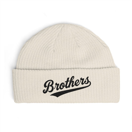 Brothers Cuff Beanie — Embroidered Knit Hat for Siblings & Crew Hats Printify One size Ecru