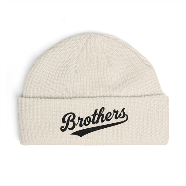 Brothers Cuff Beanie — Embroidered Knit Hat for Siblings & Crew Hats Printify One size Ecru