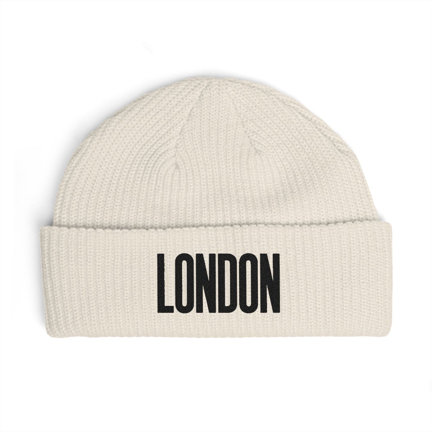 London Cuff Beanie – Embroidered City Knit Hat Hats Printify One size Ecru