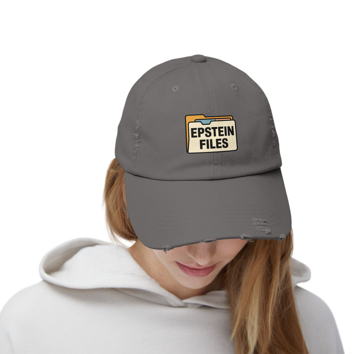 Distressed Cap — "Epstein Files" Vintage Folder Patch Hats Printify