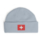 Swiss Cross Cuff Beanie — Embroidered Red Flag Patch Winter Hat Hats Printify