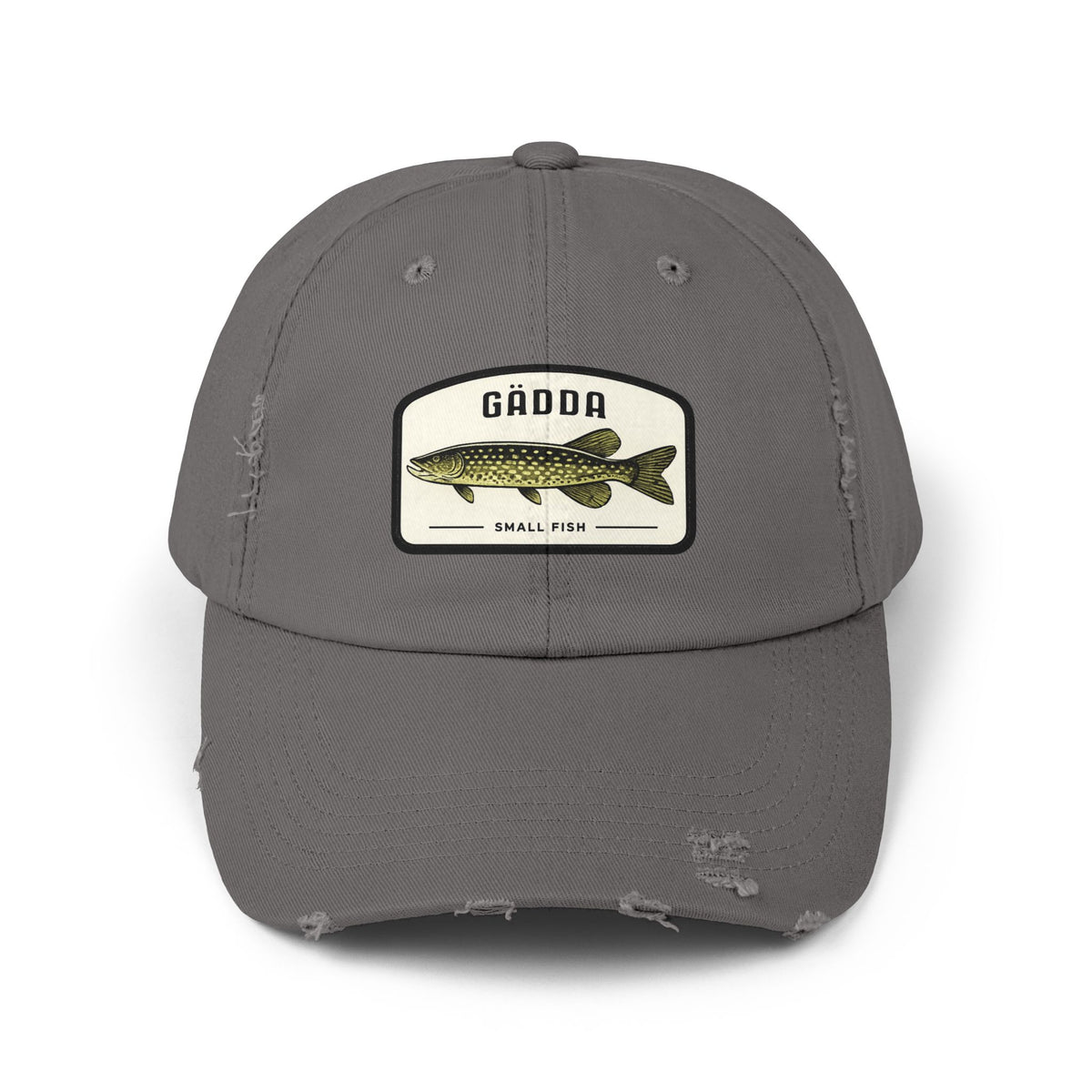 Fishing Hat – 'Gädda' Pike Patch Distressed Cap Hats Printify Nickel One size