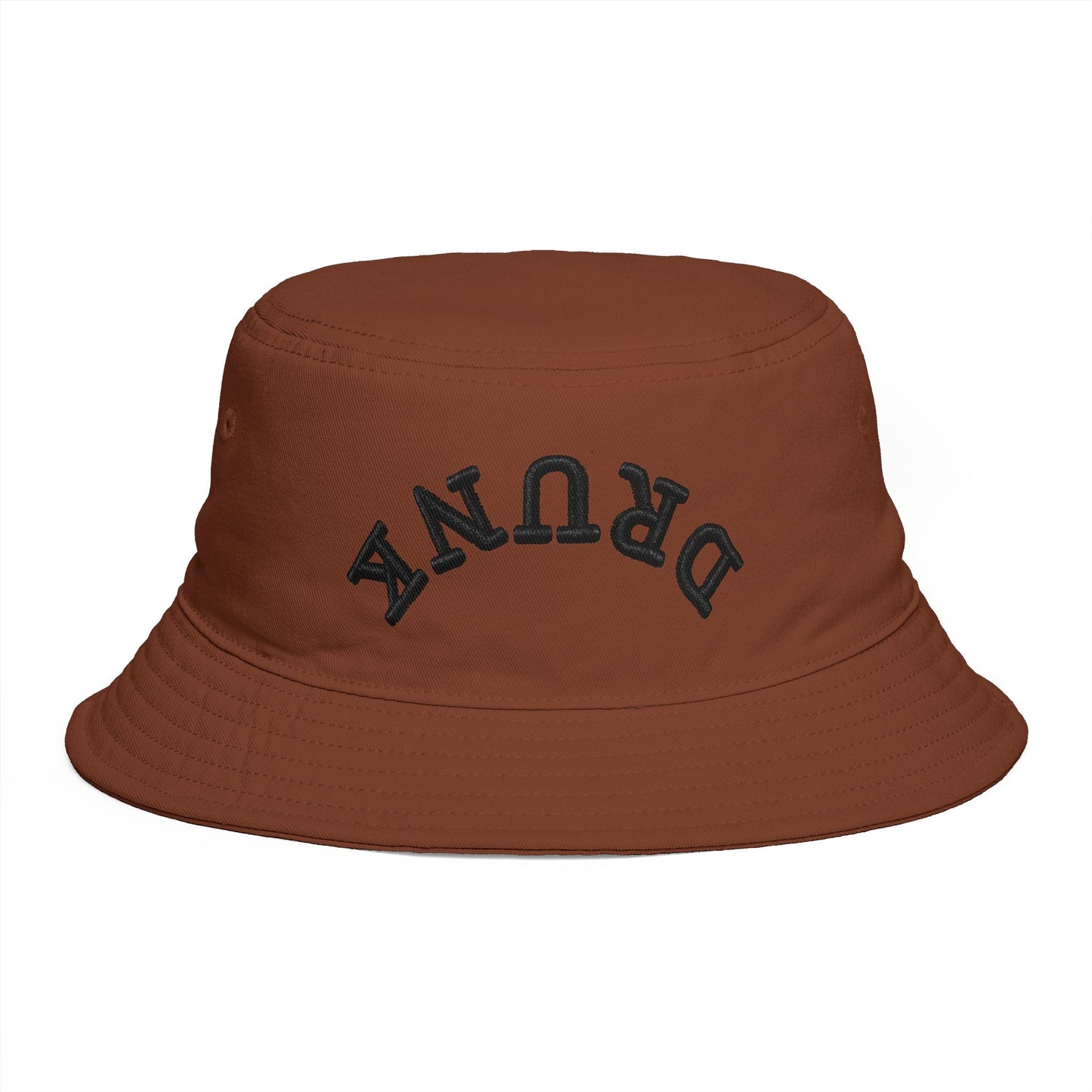 Drunk Arched Brown Bucket Hat – Retro Party & Festival Headwear