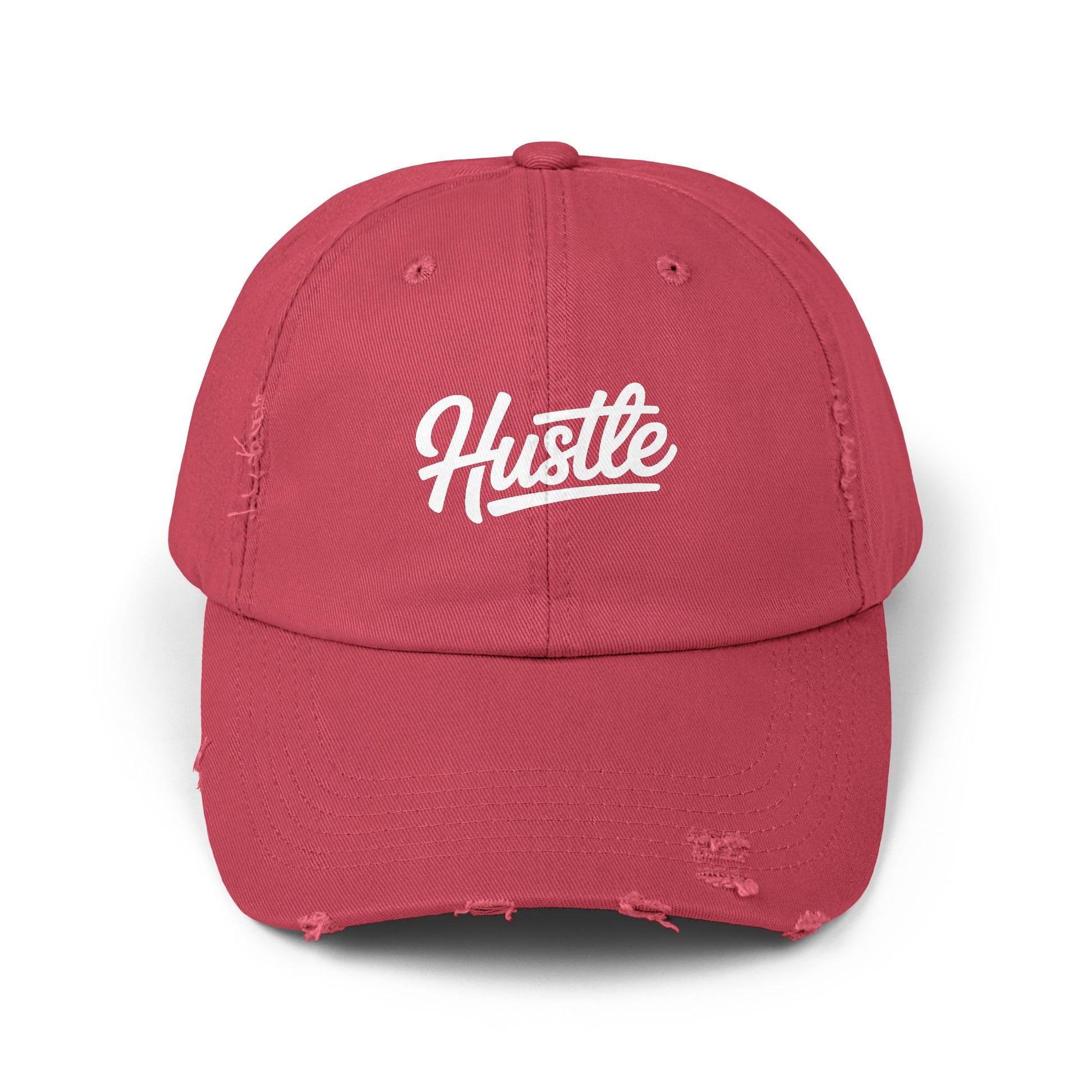 Hustle Distressed Cap Hats Printify Dashing Red One size