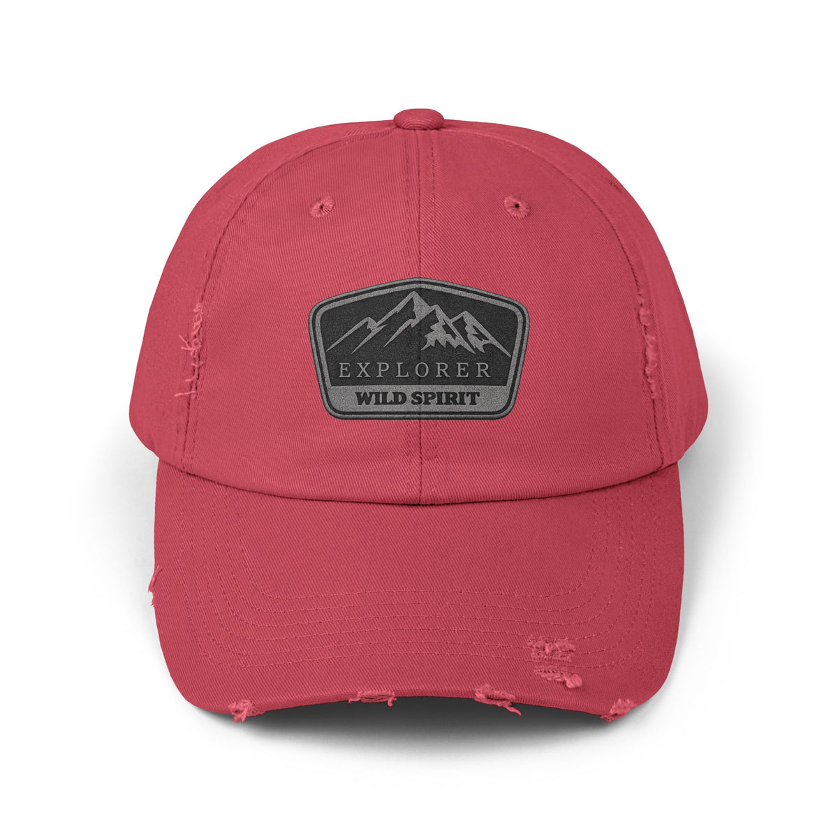 Explorer Wild Spirit Distressed Cap — Mountain Outdoors Dad Hat Hats Printify Dashing Red One size