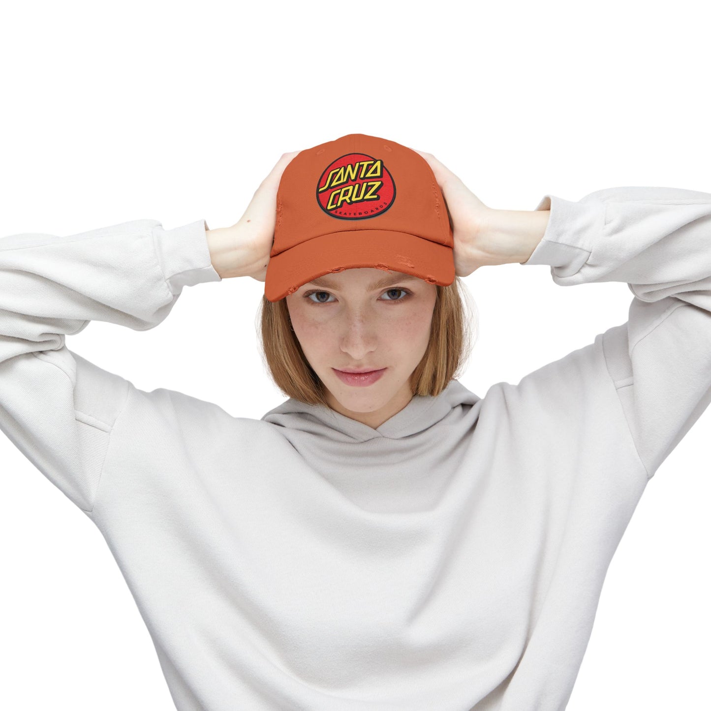 Santa Cruz Logo Distressed Cap – Vintage Skate Dad Hat Hats Printify