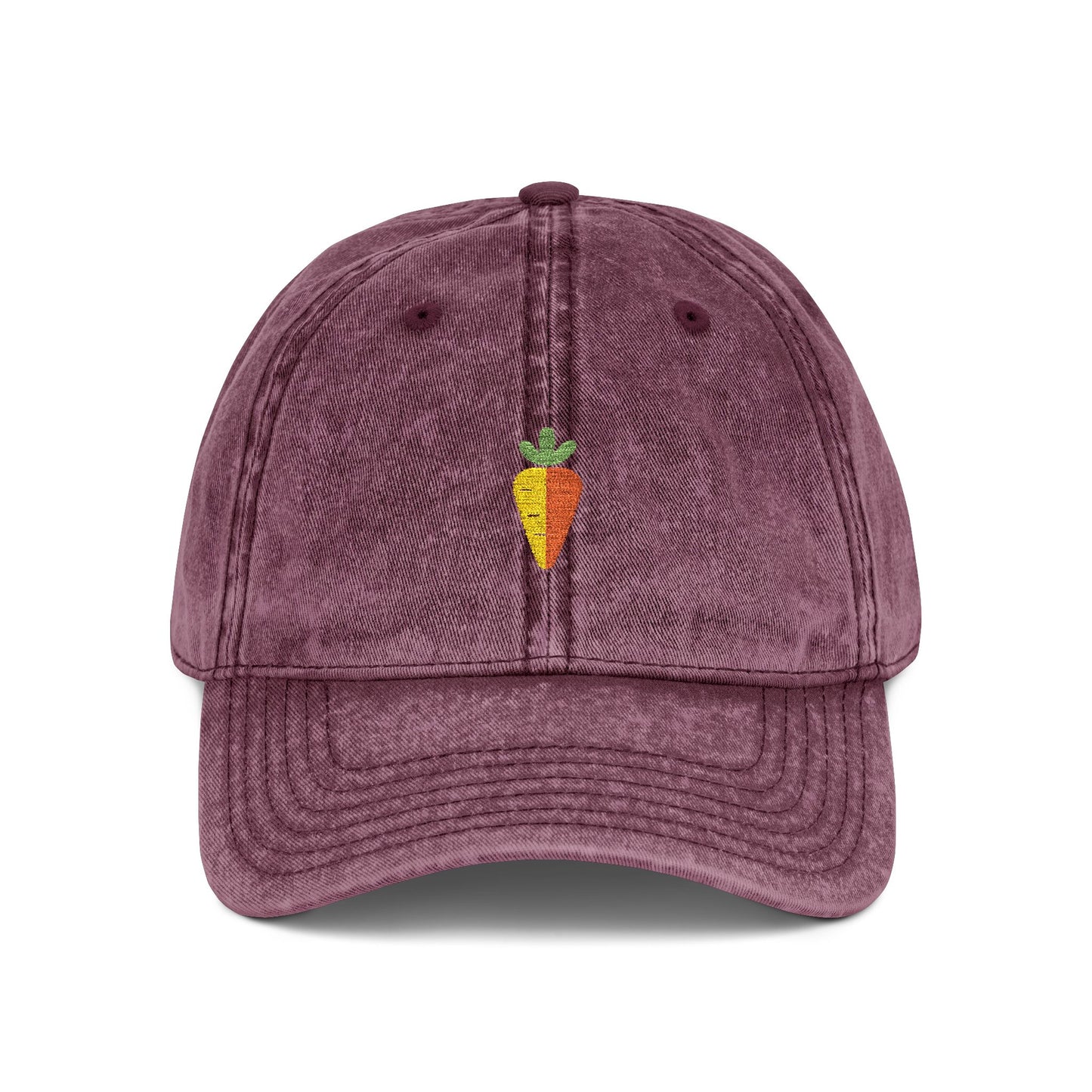 Vintage Embroidered Carrot Dad Hat – Washed Grey Cotton Cap Hats Printify One size Maroon