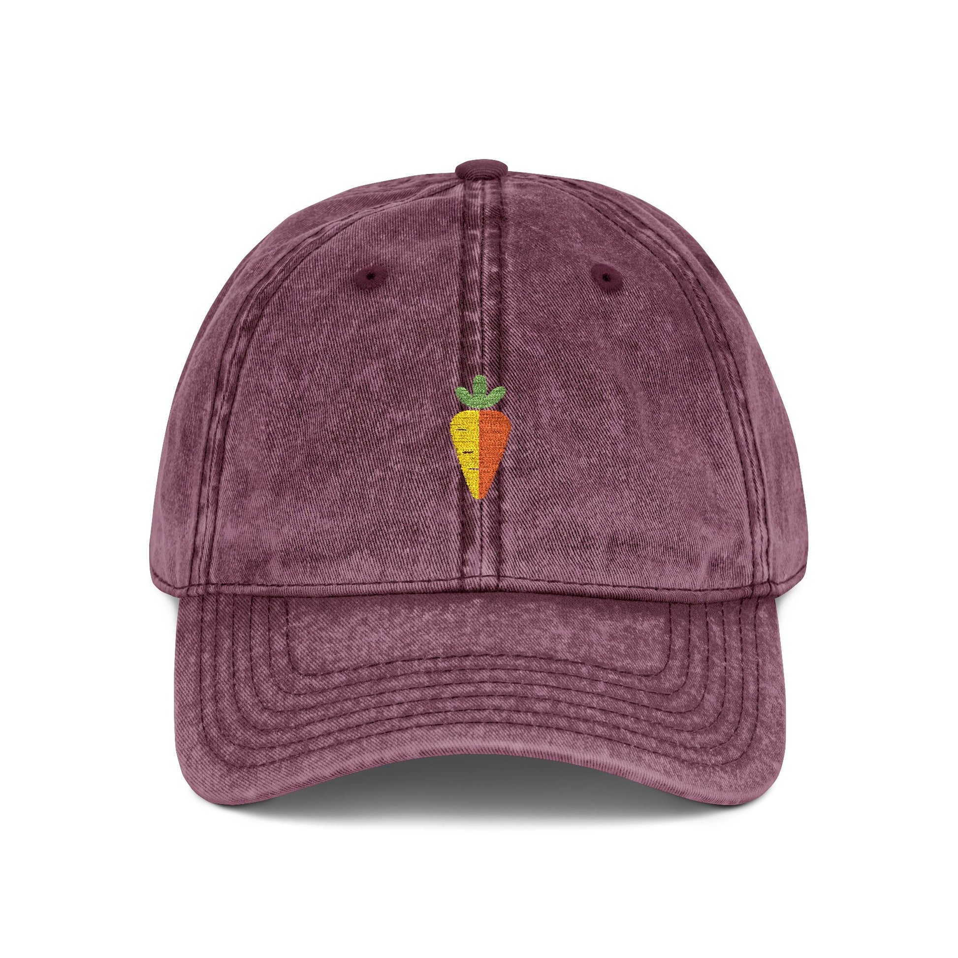 Vintage Embroidered Carrot Dad Hat – Washed Grey Cotton Cap Hats Printify One size Maroon