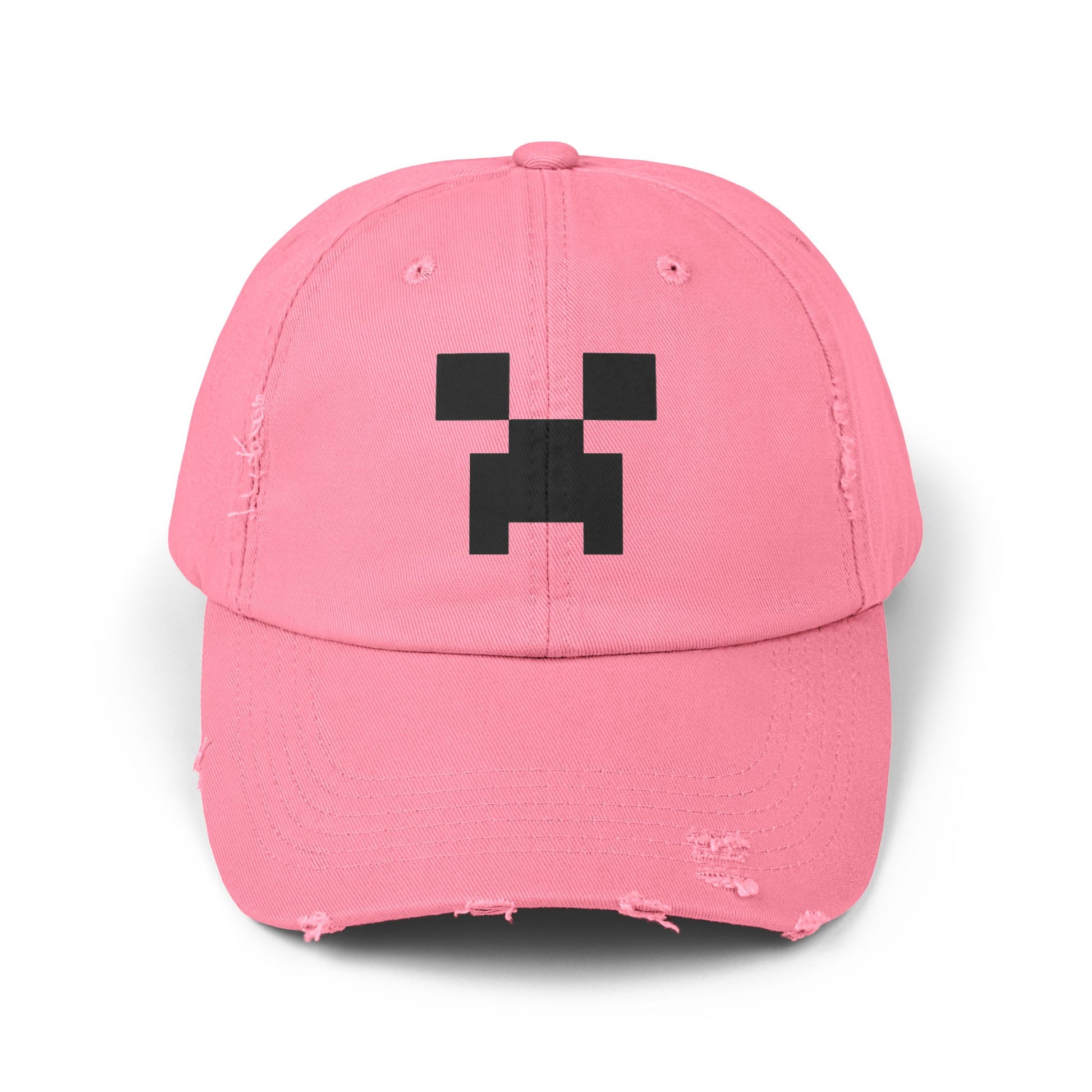Pixel Monster Face Cap | Distressed Baseball Hat Hats Printify True Pink One size