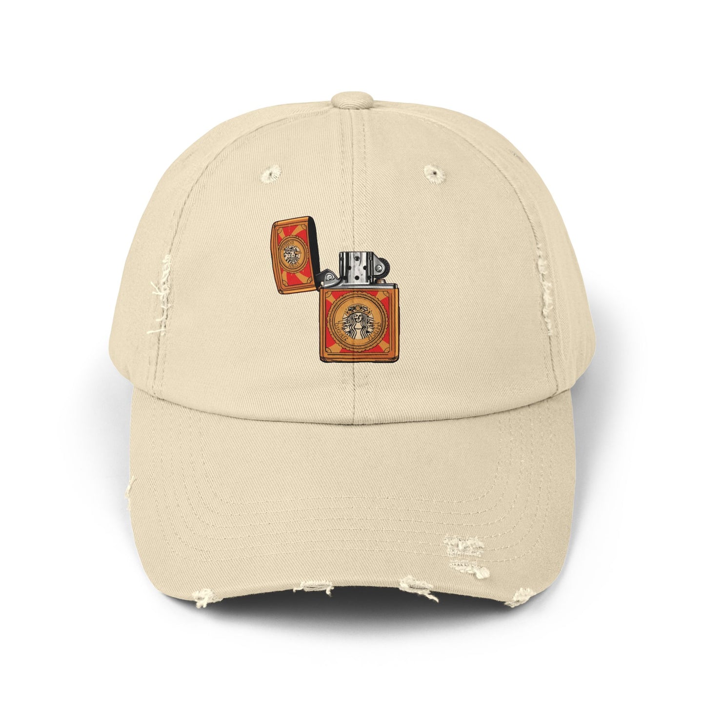 Distressed Lighter Embroidered Cap — Vintage Zippo Design Dad Hat Hats Printify Stone One size