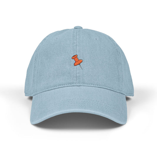 Black Denim Hat with Orange Pushpin Embroidery — Casual Baseball Cap Hats Printify One size Light Blue