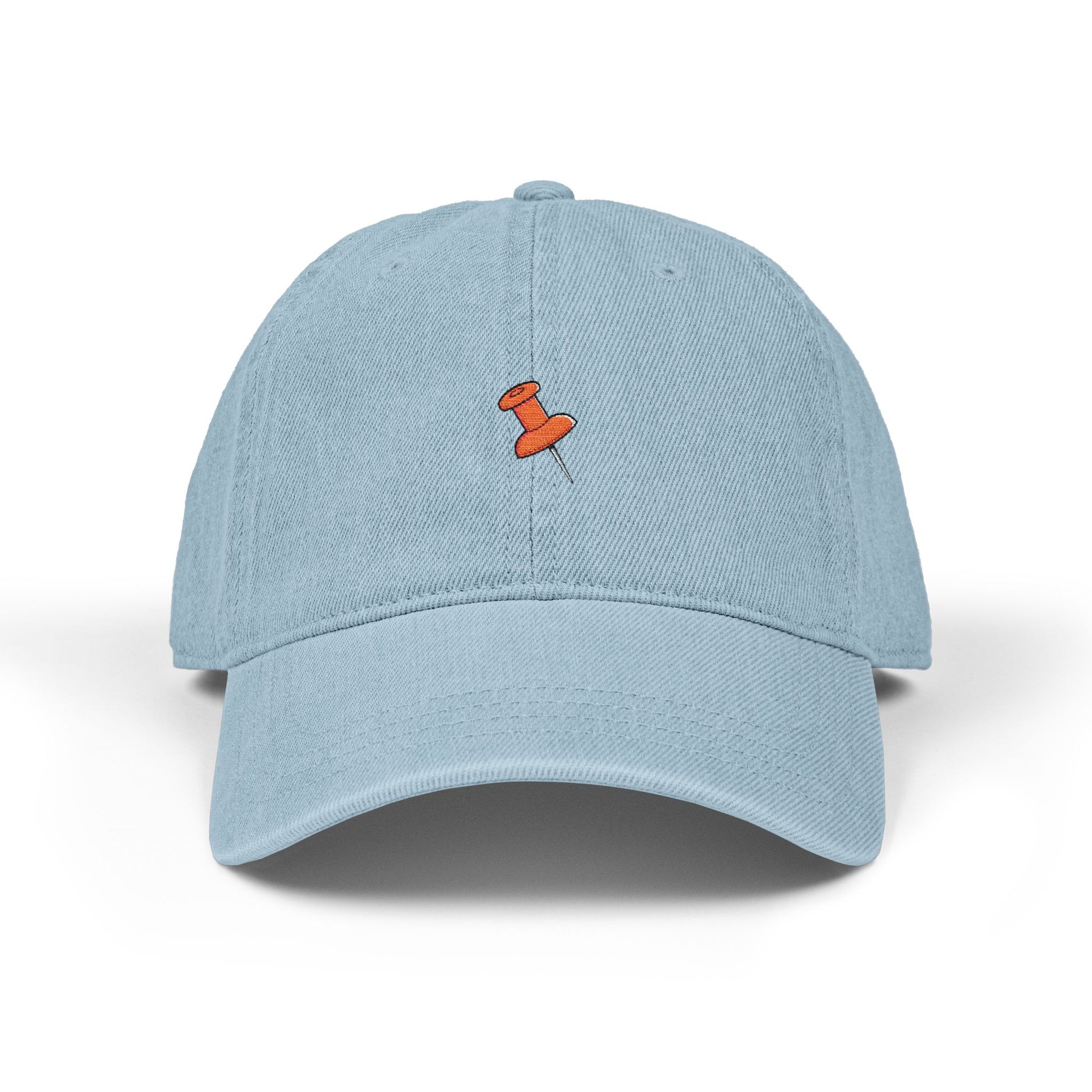 Black Denim Hat with Orange Pushpin Embroidery — Casual Baseball Cap Hats Printify One size Light Blue