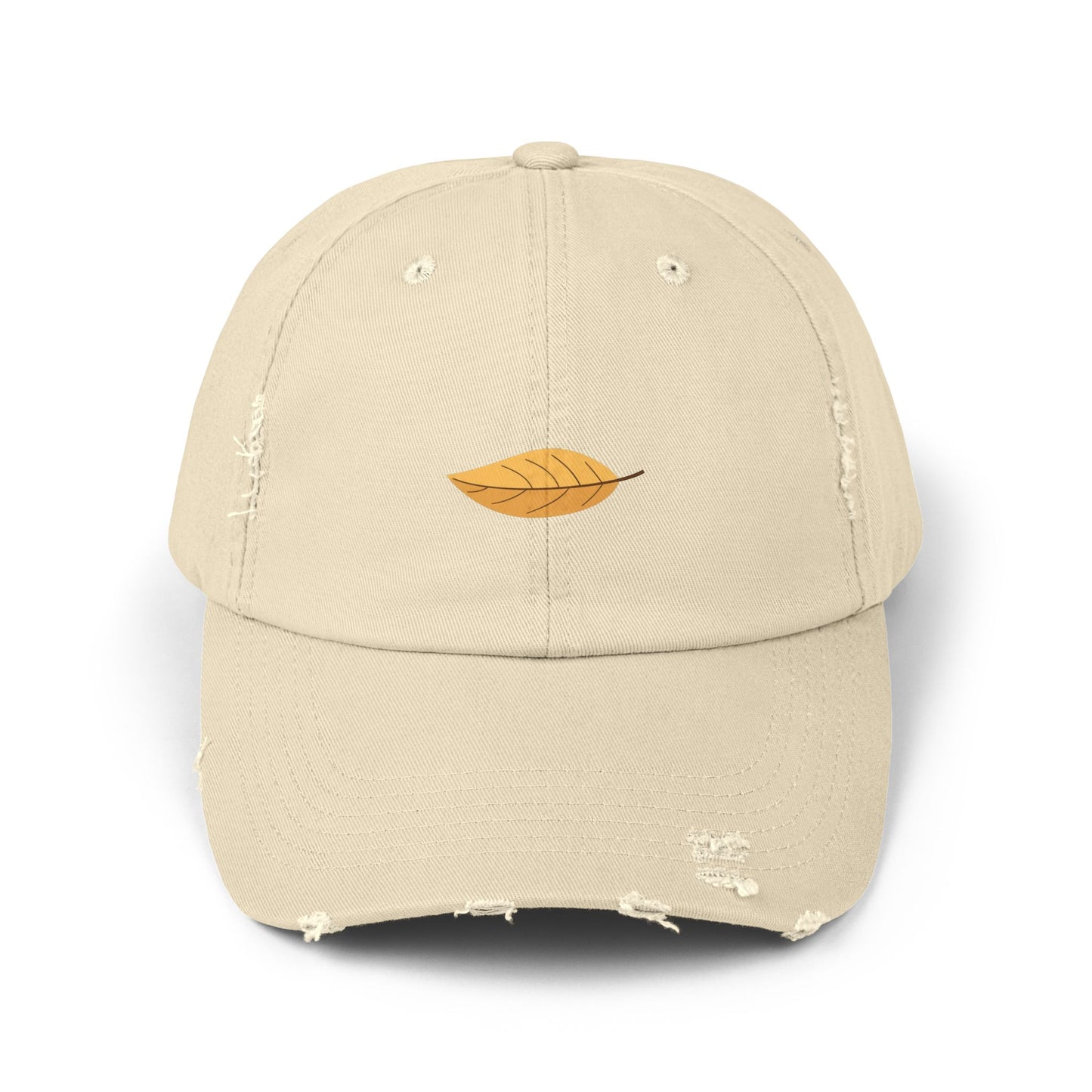 Distressed Black Cap with Golden Leaf Embroidery — Casual Fall Baseball Hat Hats Printify Stone One size