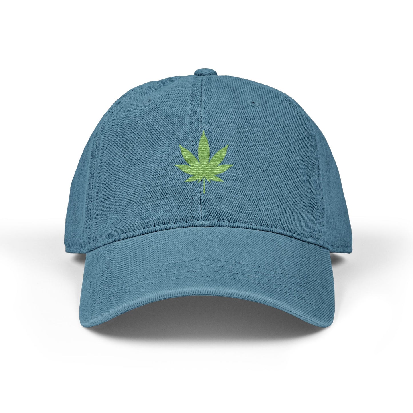 Embroidered Cannabis Leaf Denim Hat – Green Marijuana Patch Cap Hats Printify One size Blue