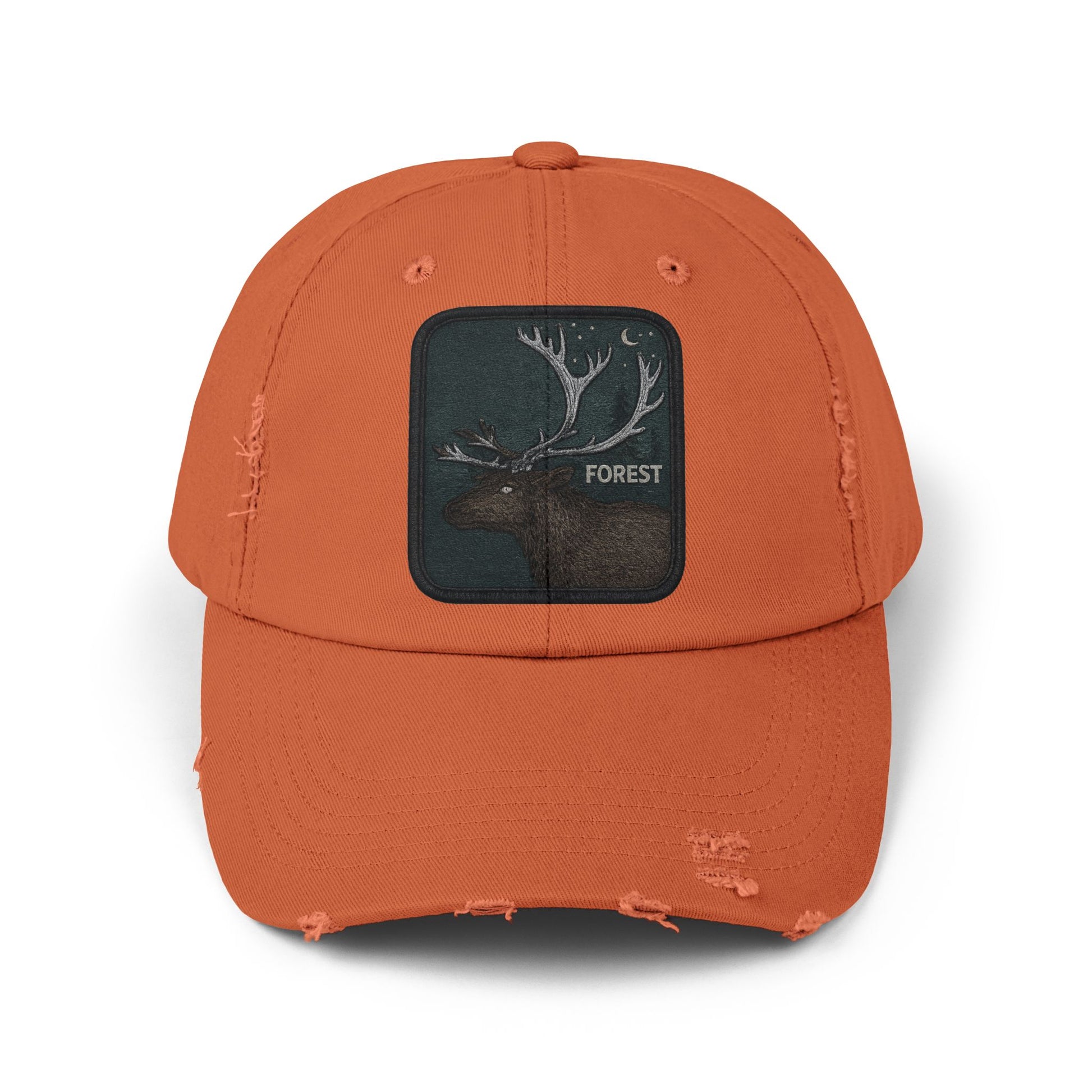Distressed Forest Moose Cap Hats Printify Burnt Orange One size