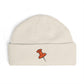 Cuff Beanie with Orange Pushpin Embroidery – Casual Streetwear Knit Hat Hats Printify One size Ecru