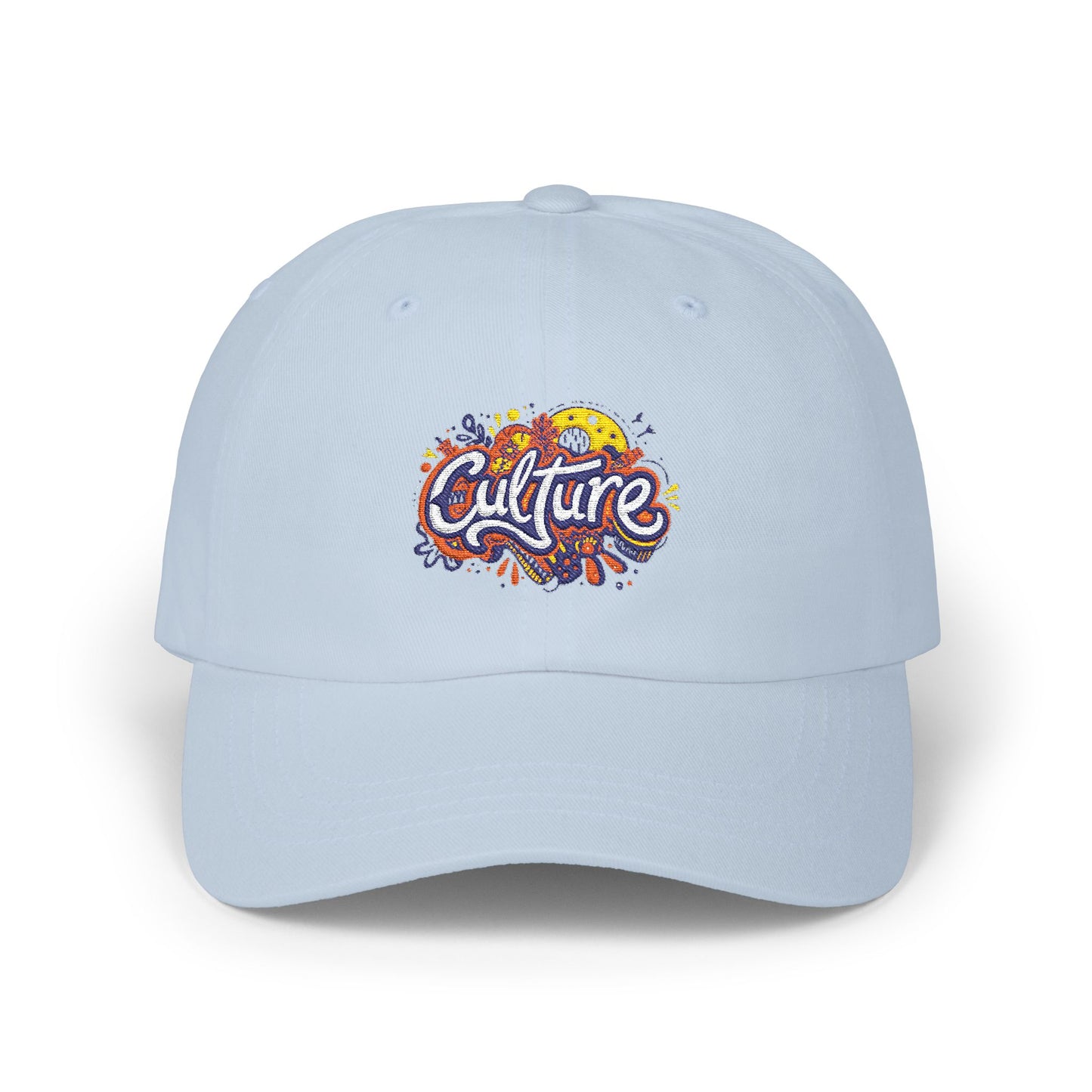 Classic Dad Cap — 'Culture' Colorful Graffiti Embroidered Baseball Hat Hats Printify Light Blue One size