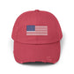 Distressed American Flag Cap — Vintage USA Baseball Hat Hats Printify Dashing Red One size