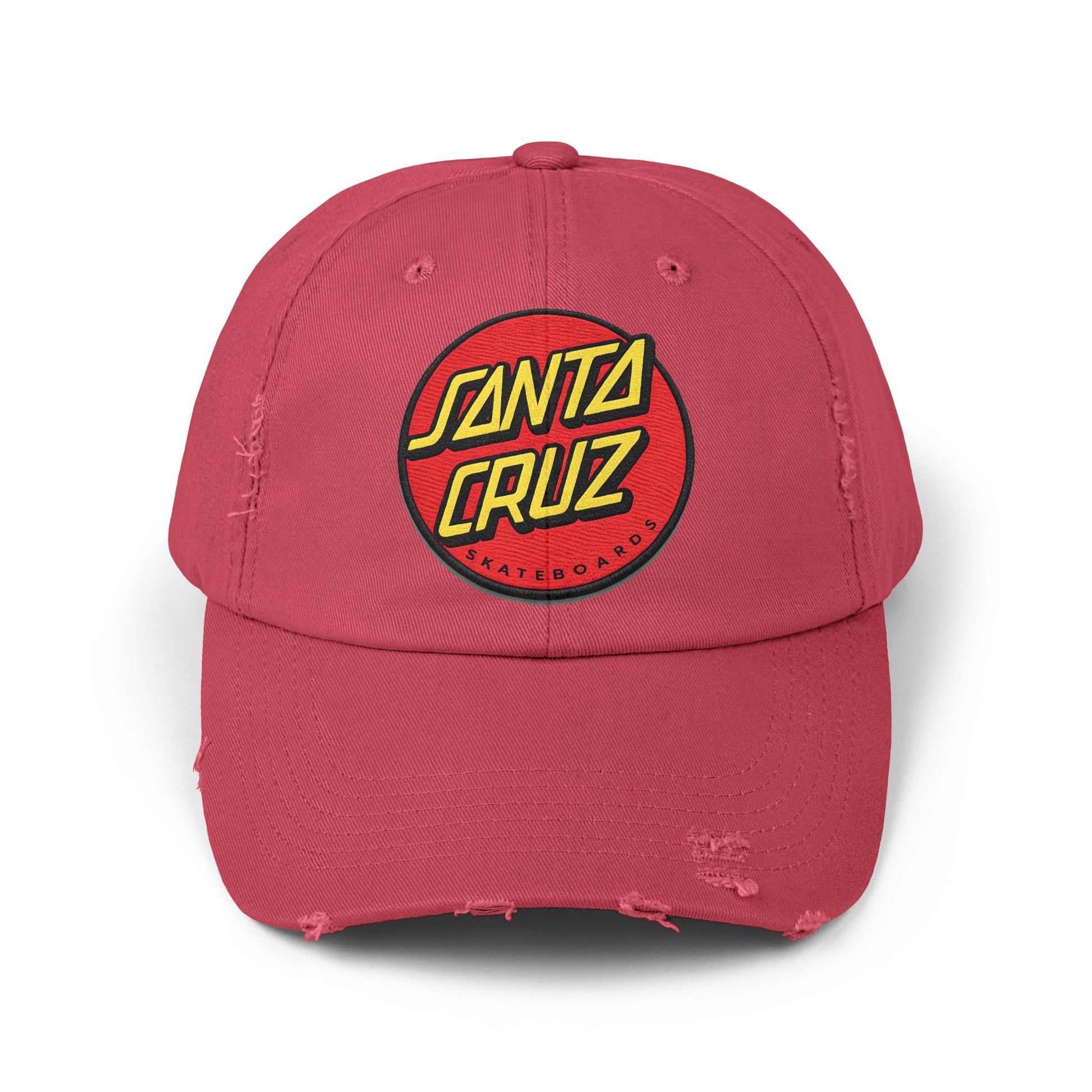 Santa Cruz Logo Distressed Cap – Vintage Skate Dad Hat Hats Printify Dashing Red One size