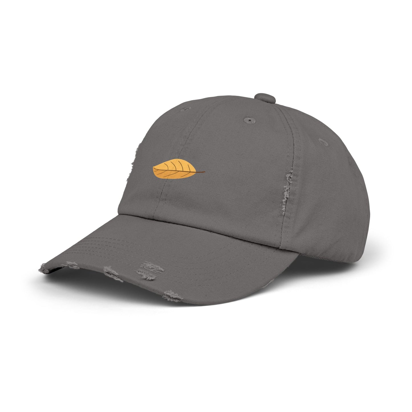 Distressed Black Cap with Golden Leaf Embroidery — Casual Fall Baseball Hat Hats Printify
