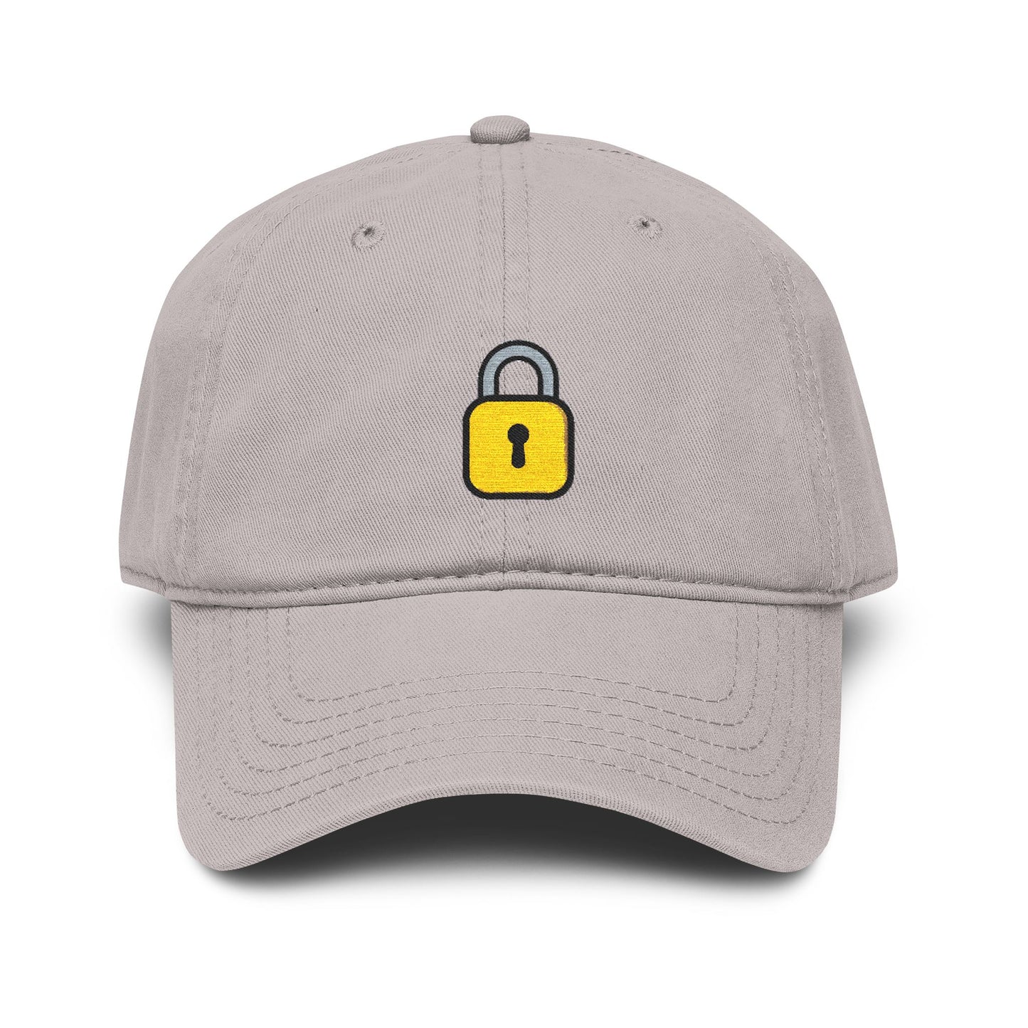 Embroidered Yellow Padlock Baseball Cap — Washed Cotton Dad Hat Hats Printify One size Gray