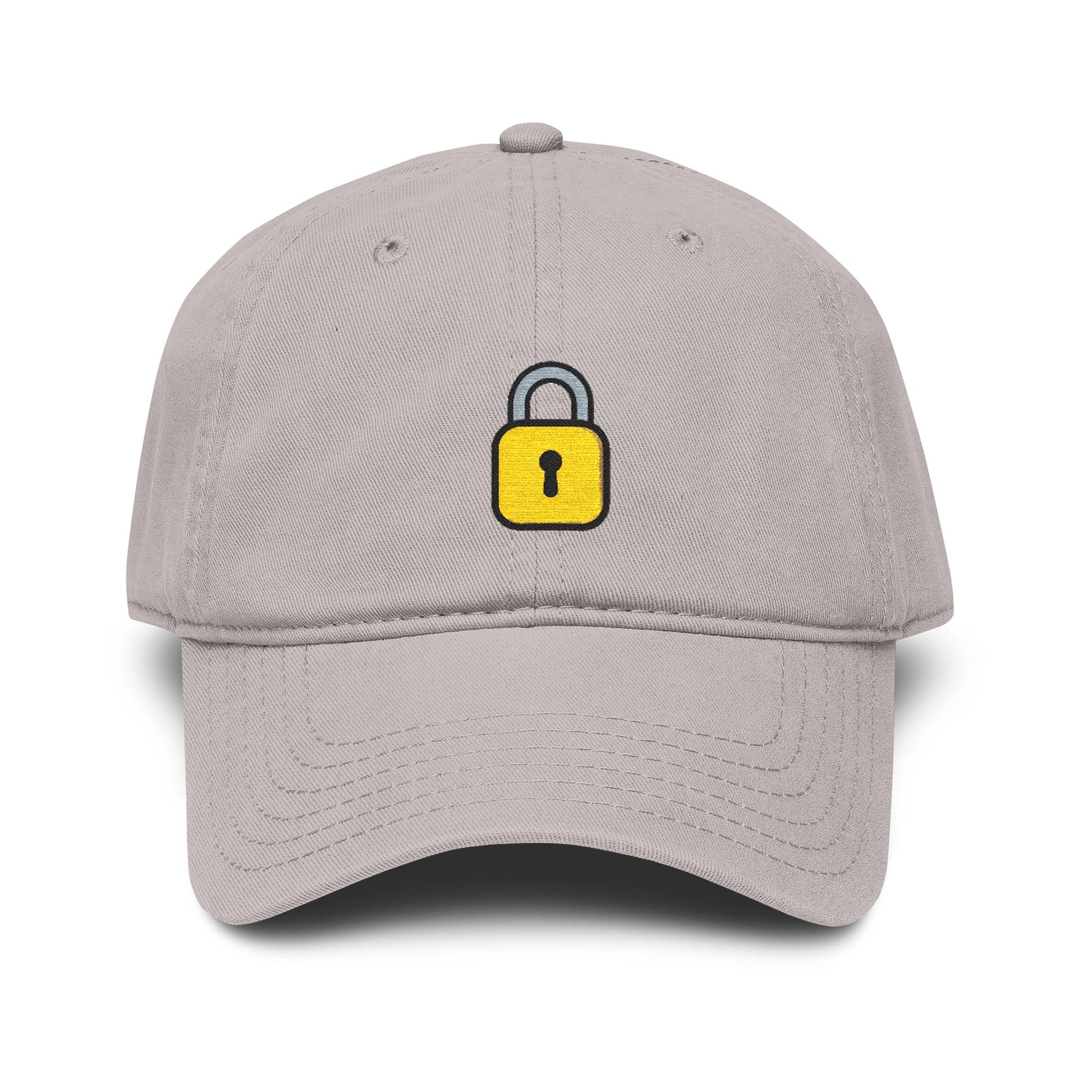 Embroidered Yellow Padlock Baseball Cap — Washed Cotton Dad Hat Hats Printify One size Gray