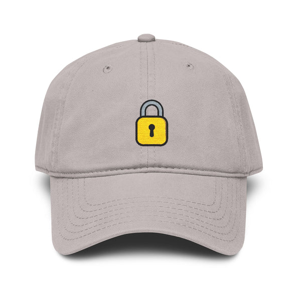 Embroidered Yellow Padlock Baseball Cap — Washed Cotton Dad Hat Hats Printify One size Gray