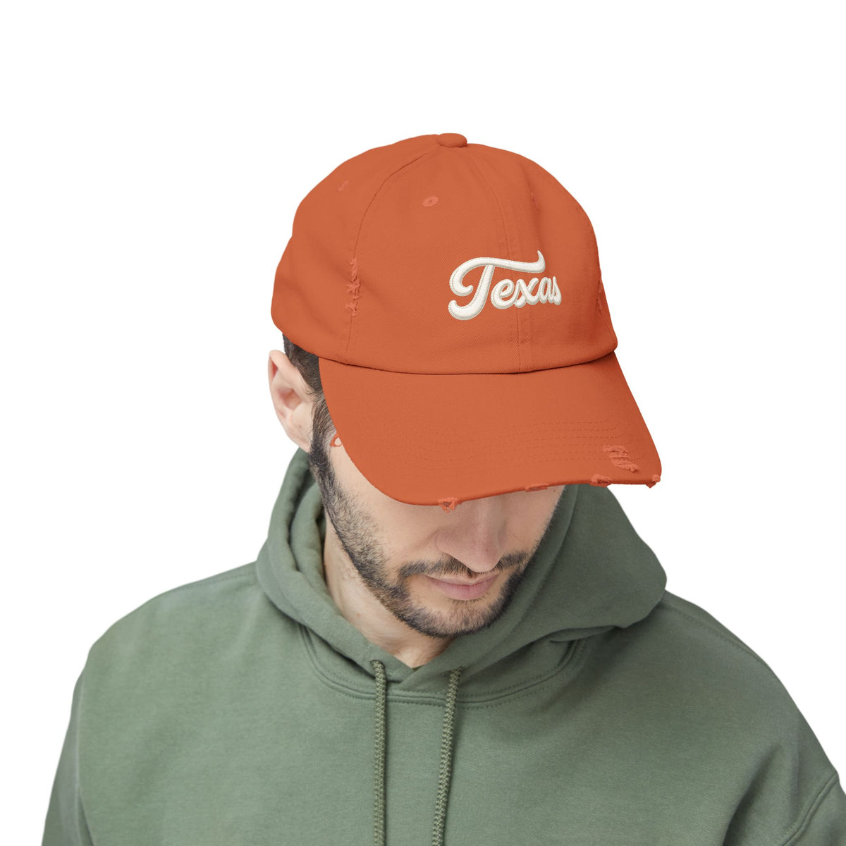 Texas Distressed Baseball Cap — Vintage Script Embroidered Hat Hats Printify