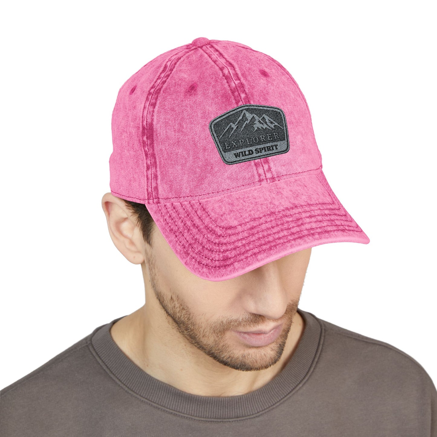 Vintage Embroidered Mountain Patch Cap — Washed Red Dad Hat