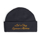 Embroidered Cuff Beanie — "Let's Chug Espresso Martinis" Knit Hat